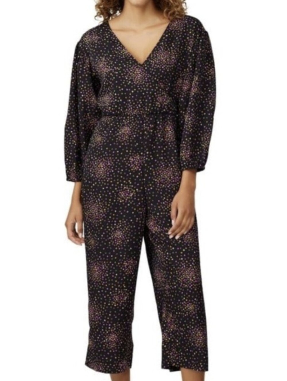 kate spade Black Pink Gold Polka Dot V-Neck Jumpsuit Size 2